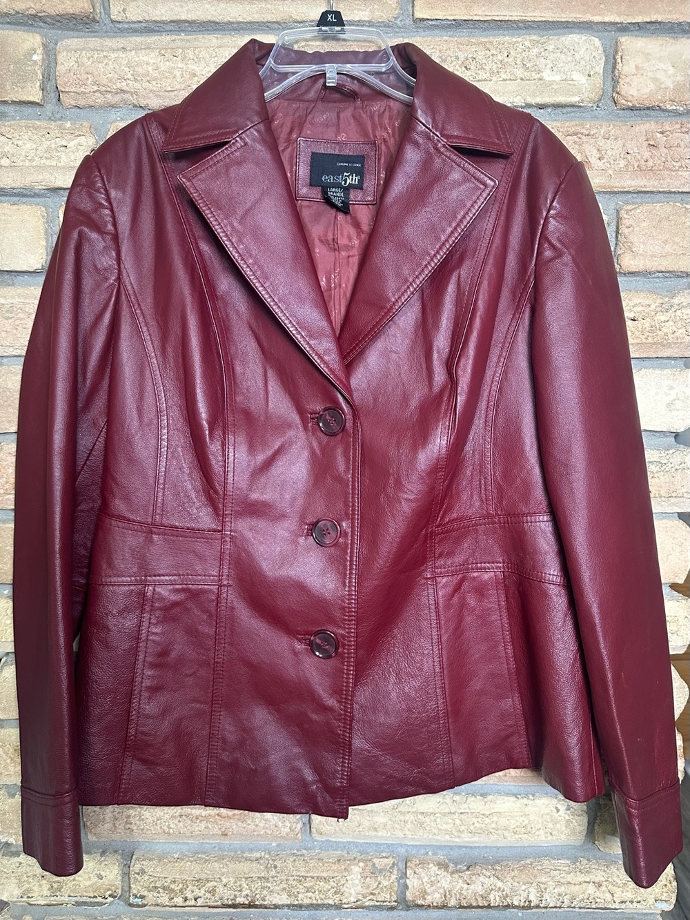 East 5th Burgundy Button-Front Leather Jacket Size L
